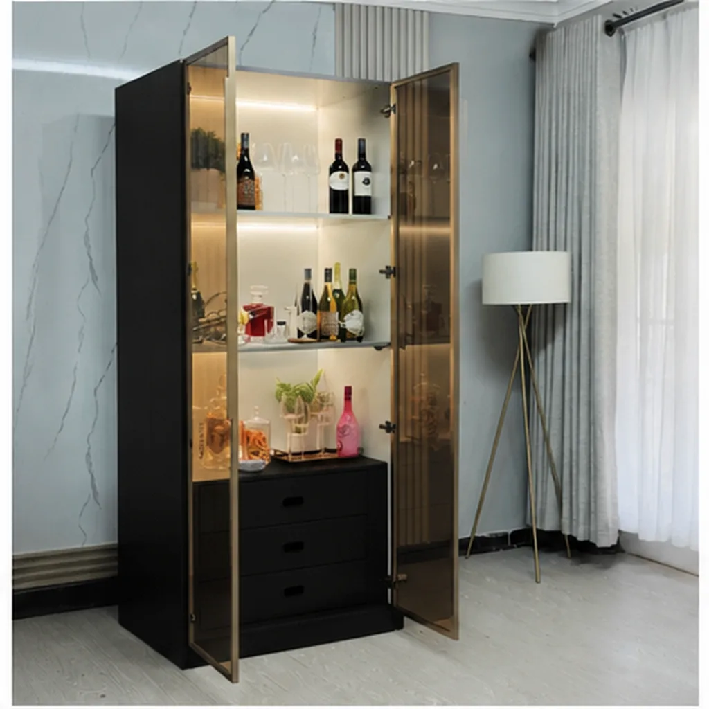 Illuminated Modern Home Bar Cabinet with Glass Doors - Black AI