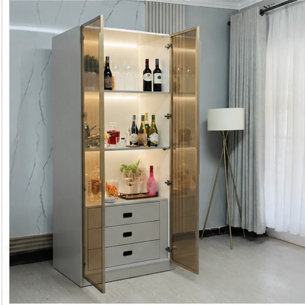 Illuminated Modern Home Bar Cabinet with Glass Doors - Grey AI