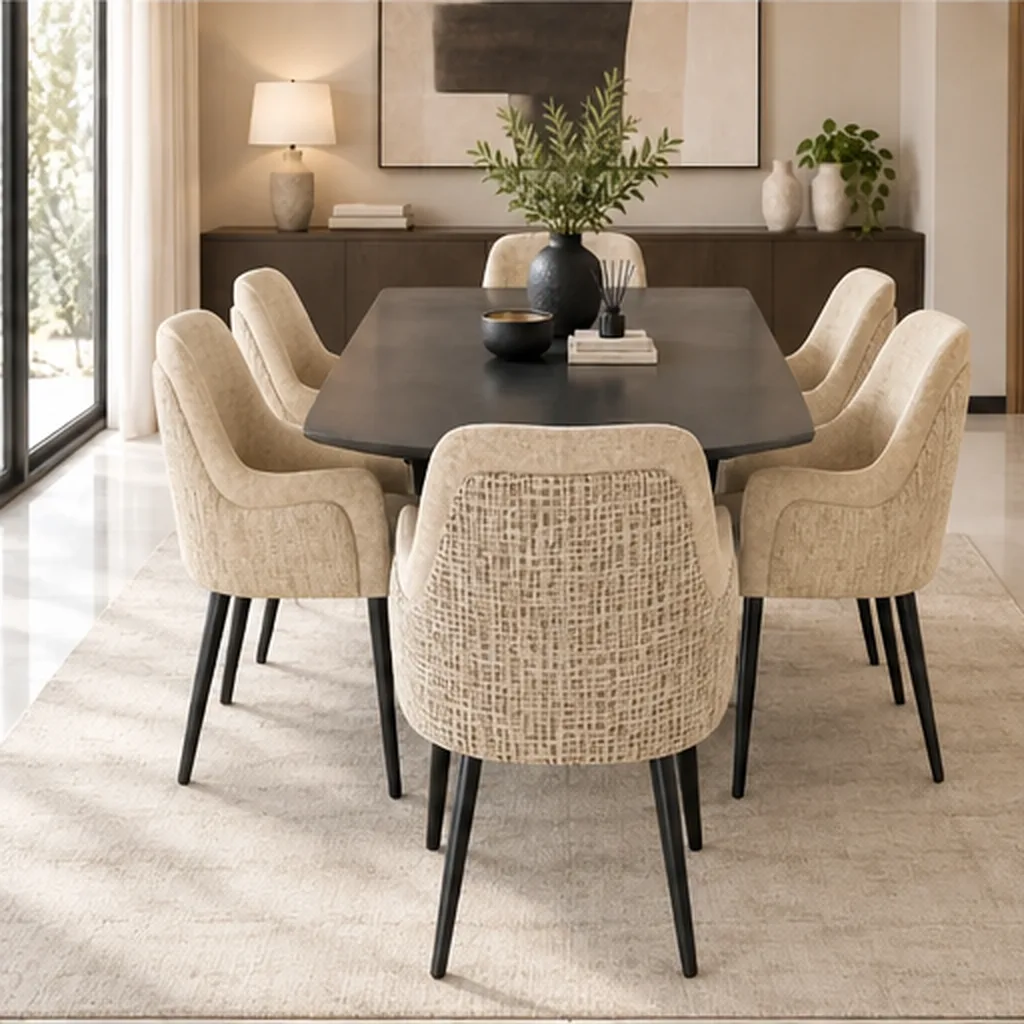 JOANNE 6 Seater Dining Set with Upholstered Chairs - Beige AI