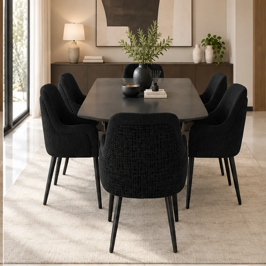 JOANNE 6 Seater Dining Set with Upholstered Chairs - Black AI