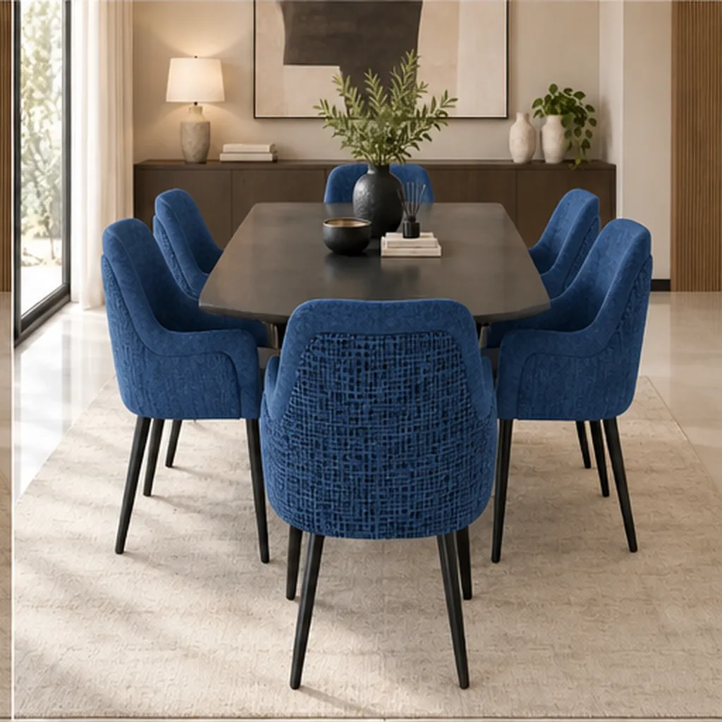 JOANNE 6 Seater Dining Set with Upholstered Chairs - Blue AI