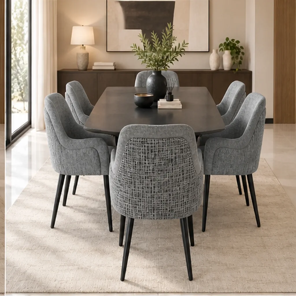 JOANNE 6 Seater Dining Set with Upholstered Chairs - Grey AI
