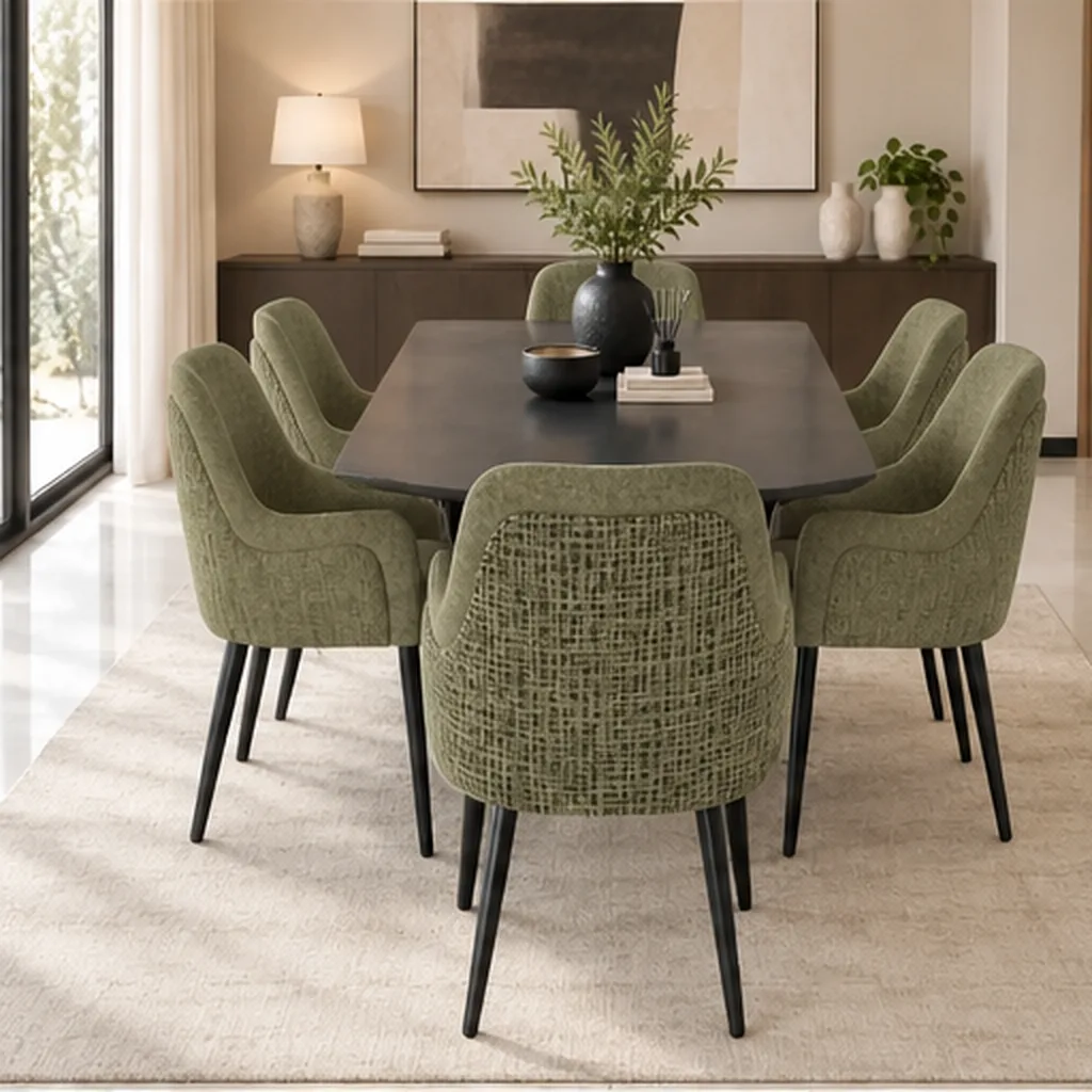 JOANNE 6 Seater Dining Set with Upholstered Chairs - Sage Green AI