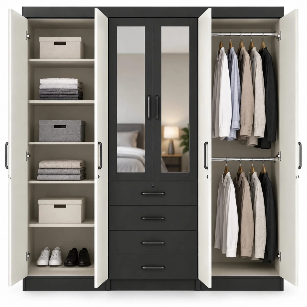 6 Door Wardrobe with Mirror and Drawers - Image 2