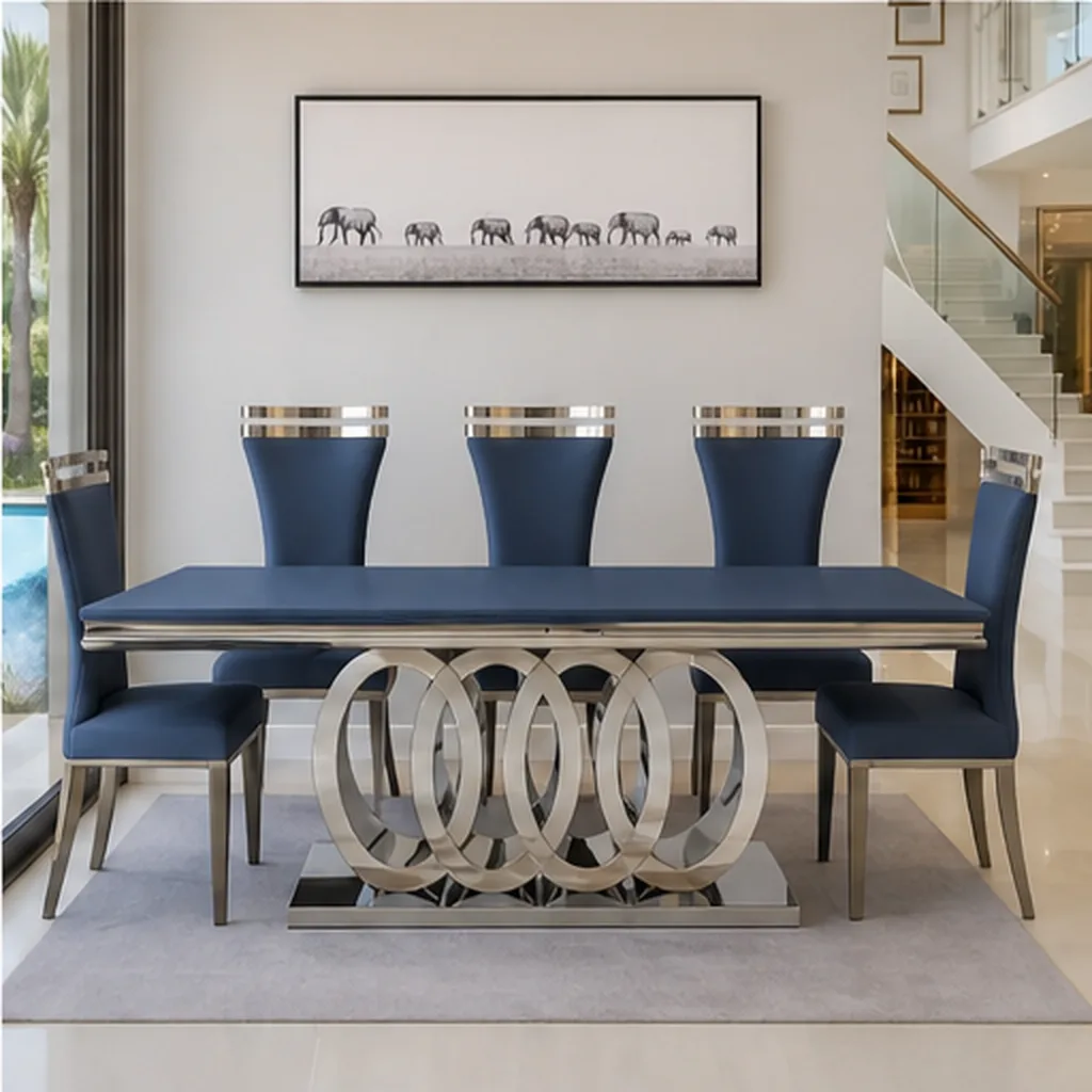 Monaco Royale 6-Seater Luxury Dining Set - Blue AI