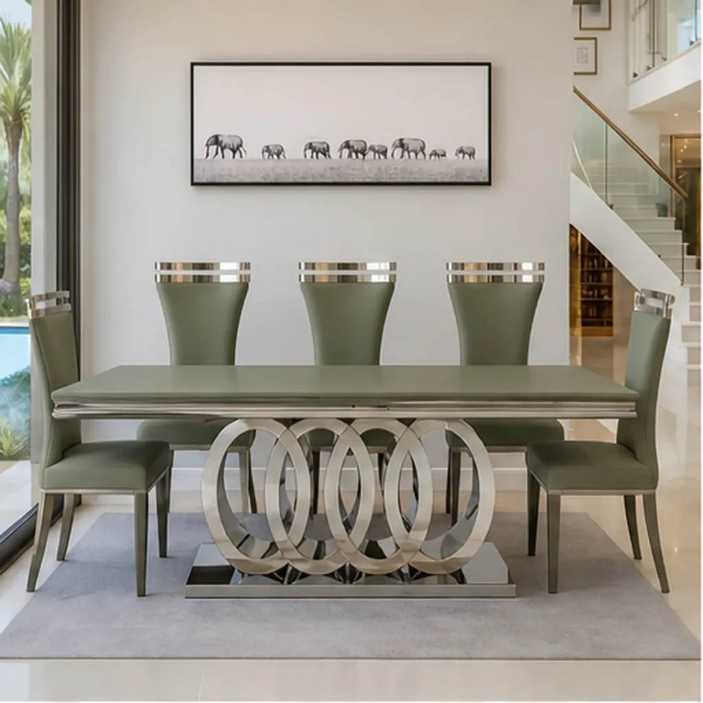 Monaco Royale 6-Seater Luxury Dining Set - Sage Green AI
