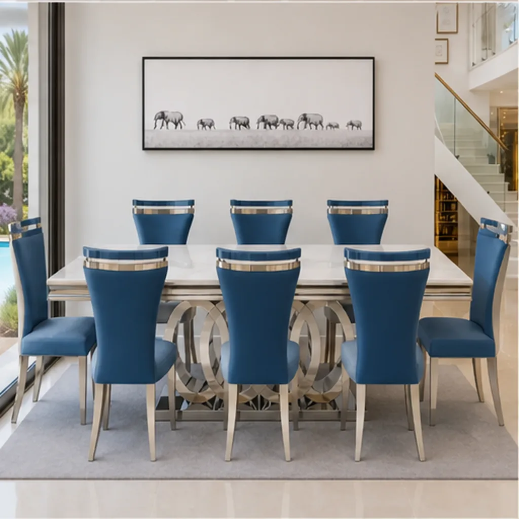 Monaco Royale 8-Seater Luxury Dining Set - Blue AI