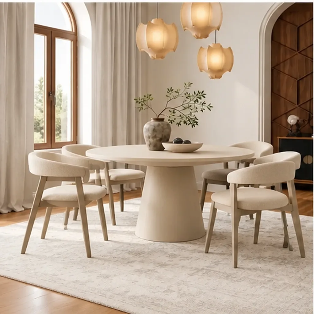Noir Haven 6-Seater Round Dining Set - Beige AI