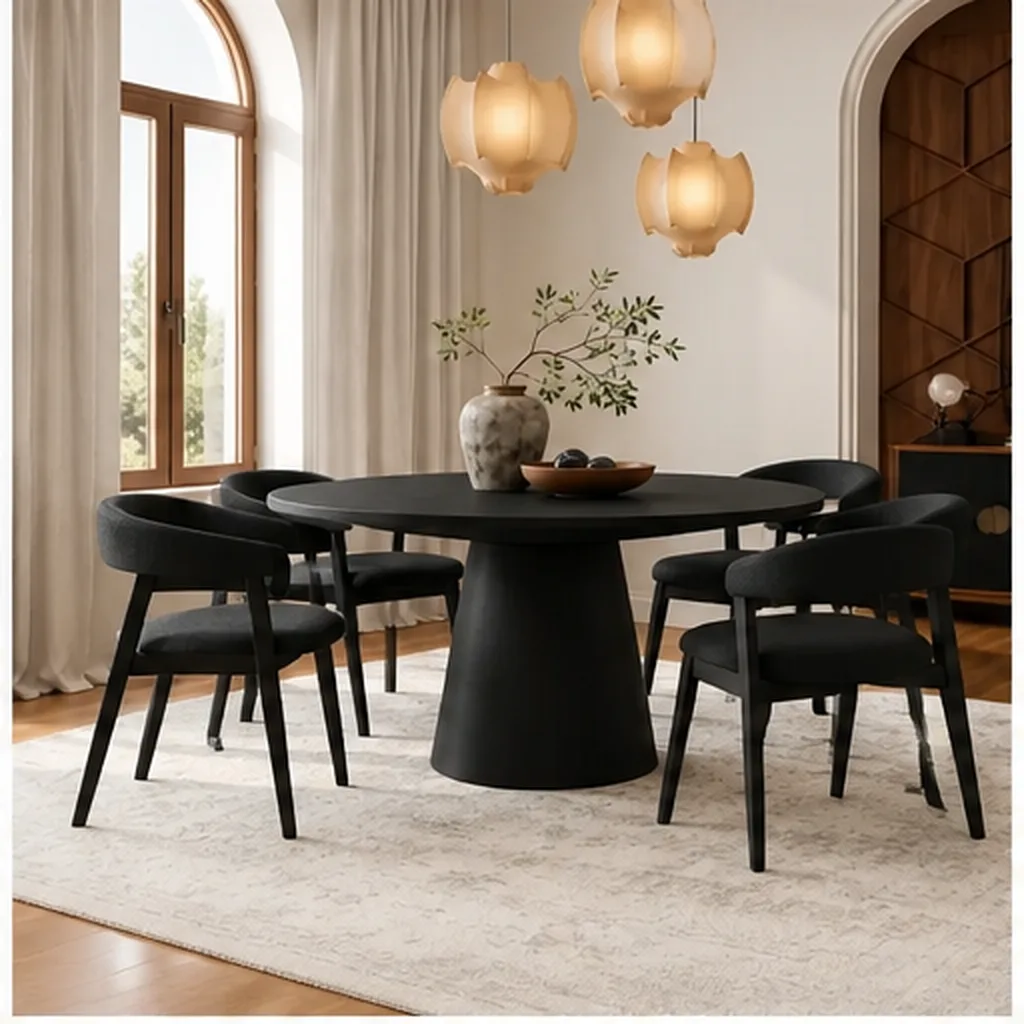 Noir Haven 6-Seater Round Dining Set - Black AI