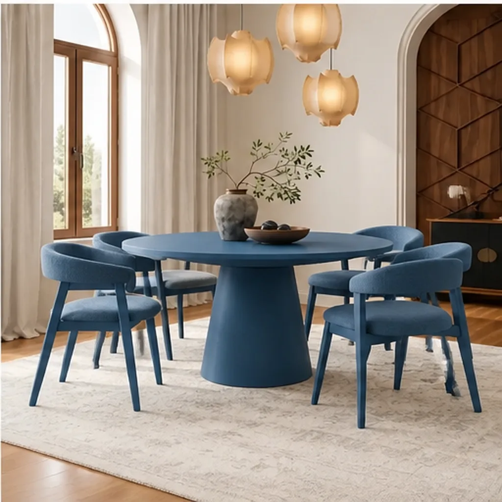 Noir Haven 6-Seater Round Dining Set - Blue AI