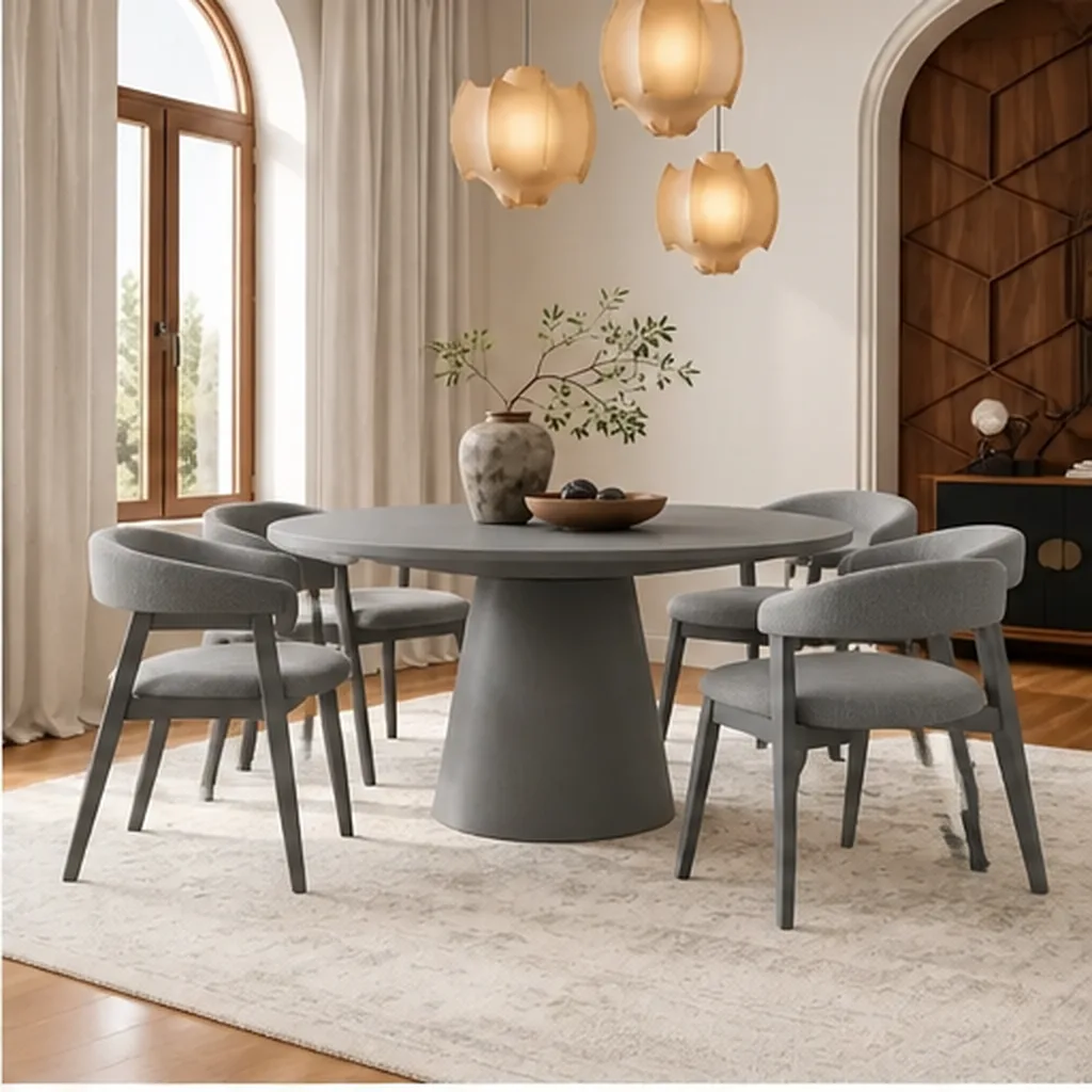 Noir Haven 6-Seater Round Dining Set - Grey AI