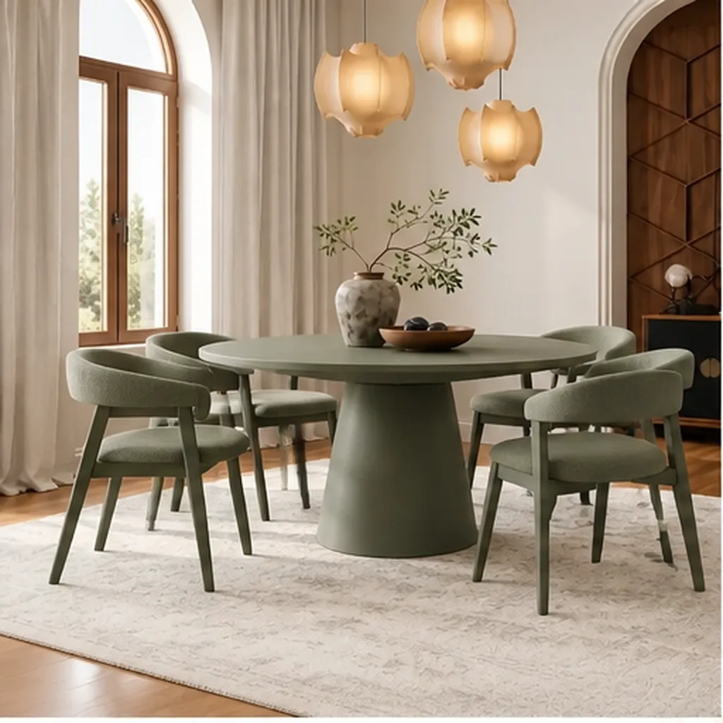 Noir Haven 6-Seater Round Dining Set - Sage Green AI
