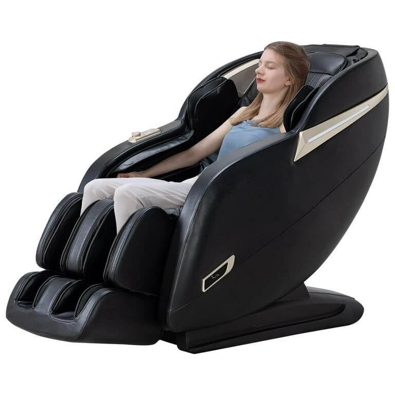 A woman relaxing in the Land Hero Deluxe Massage Chair, enjoying a full-body massage experience.