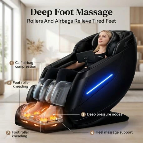 ITOUCH AI Full Body Massage Chair, Voice Control, Zero Gravity, Bluetooth - Shadow Black