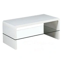 Arch High Gloss Coffee Table White with smooth high-gloss finish and glass base, modern living room centerpiece.