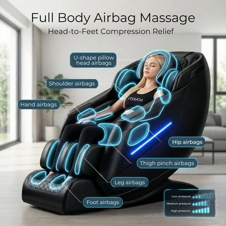 ITOUCH AI Full Body Massage Chair, Voice Control, Zero Gravity, Bluetooth - Shadow Black