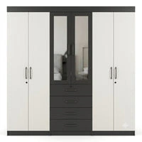 6 Door Wardrobe with Mirror and Drawers featuring a sleek design and built-in storage options.