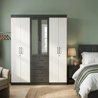6 Door Wardrobe with Mirror and Drawers in a stylish bedroom setting with light green walls.