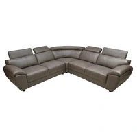 Modern L-Shape Sectional Lounge Suite in soft gray leather, featuring a spacious corner design for comfortable seating.