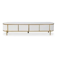 Arabelle Luxe Modern Marble Finish TV Stand featuring a sophisticated design and gold accents.