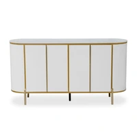 Modern Luxury Sideboard Table with marble-effect top and gold accents, featuring fluted doors for stylish storage.