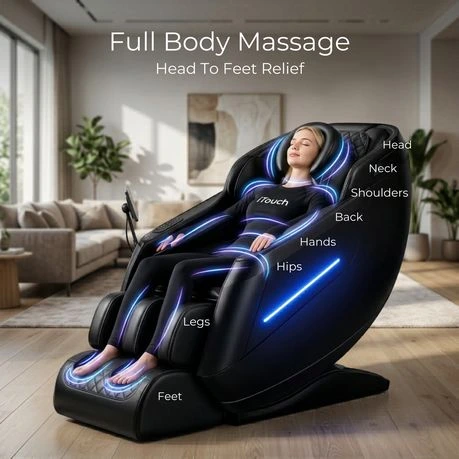 ITOUCH AI Full Body Massage Chair, Voice Control, Zero Gravity, Bluetooth - Shadow Black