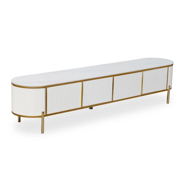 Arabelle Luxe Modern Marble Finish TV Stand with sleek design and gold detailing.