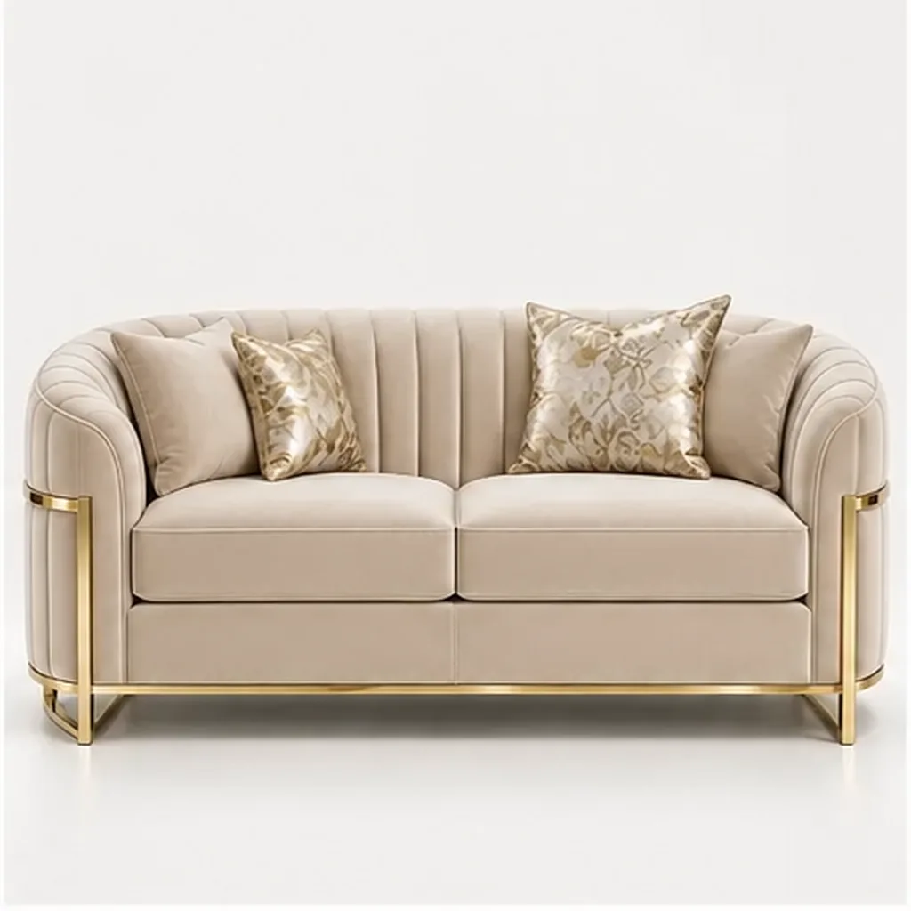 Valencia Curve 2 Seater Sofa – Taupe & Gold - Beige AI