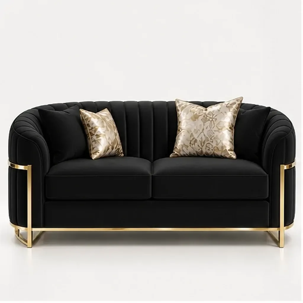 Valencia Curve 2 Seater Sofa – Taupe & Gold - Black AI