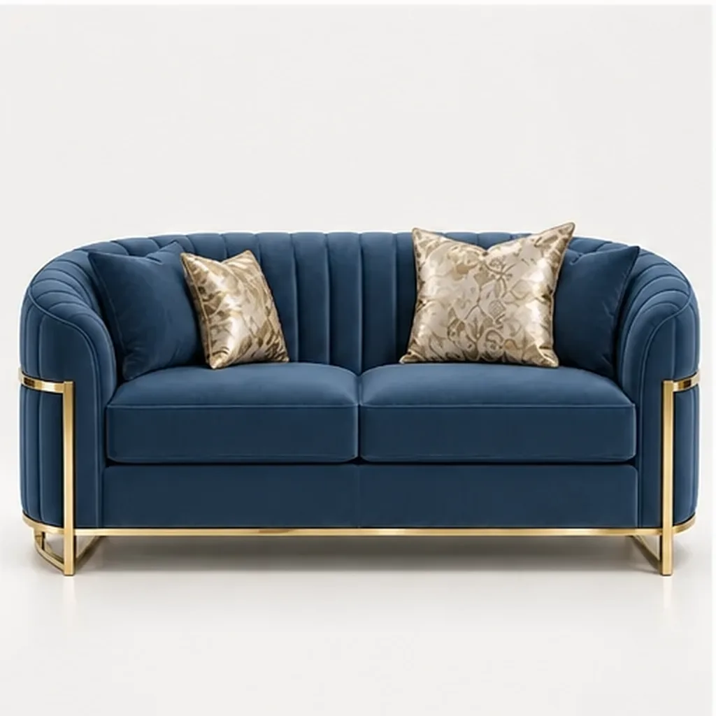 Valencia Curve 2 Seater Sofa – Taupe & Gold - Blue AI