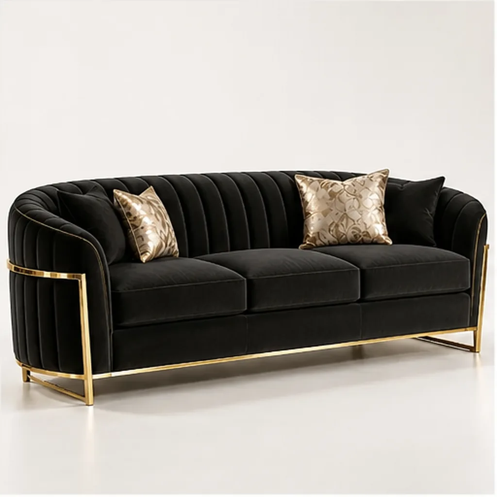 Valencia Curve 3 Seater Sofa – Taupe & Gold - Black AI