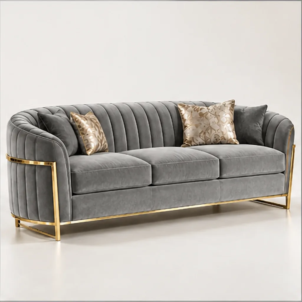 Valencia Curve 3 Seater Sofa – Taupe & Gold - Grey AI