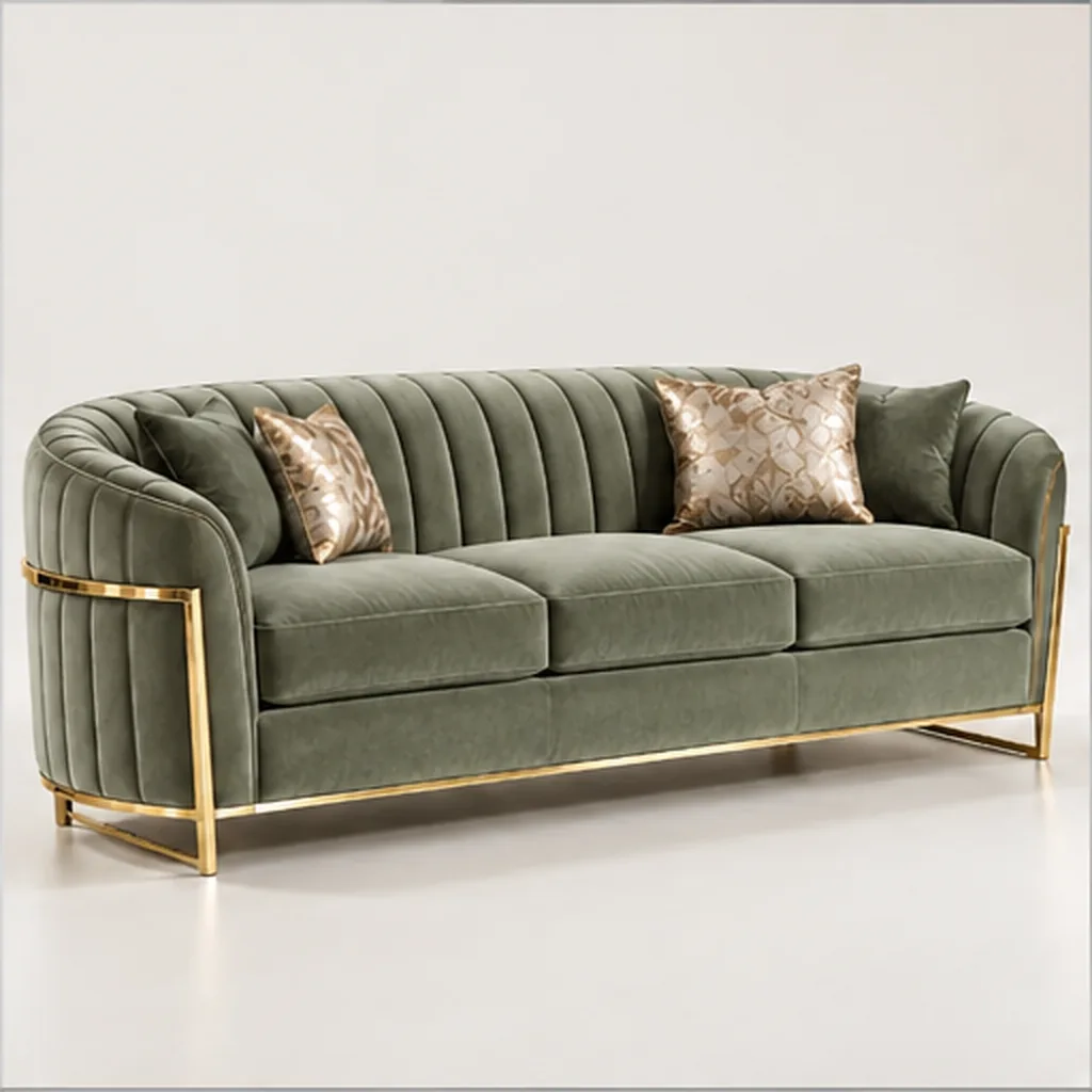 Valencia Curve 3 Seater Sofa – Taupe & Gold - Sage Green AI
