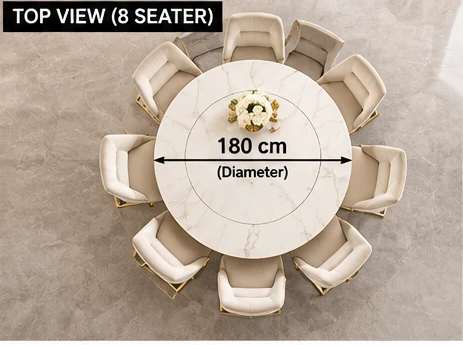 Mia Luxury Round 8-Seater Marble & Gold Dining Suite - Image 3