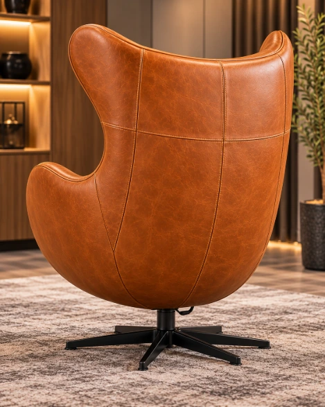 Hawker Genuine Leather Egg Lounge Chair – Tan - Image 4