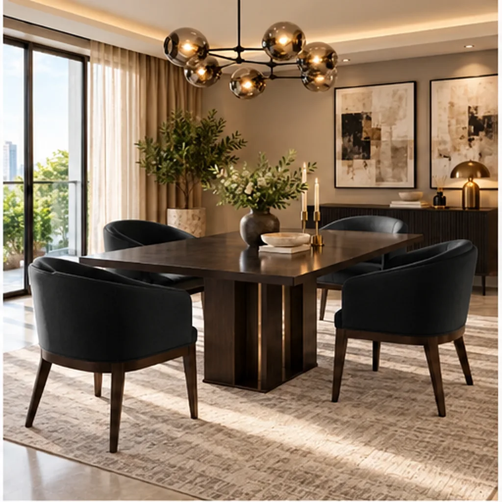 Valencia Premium 4-Seater Dining Set - Black AI