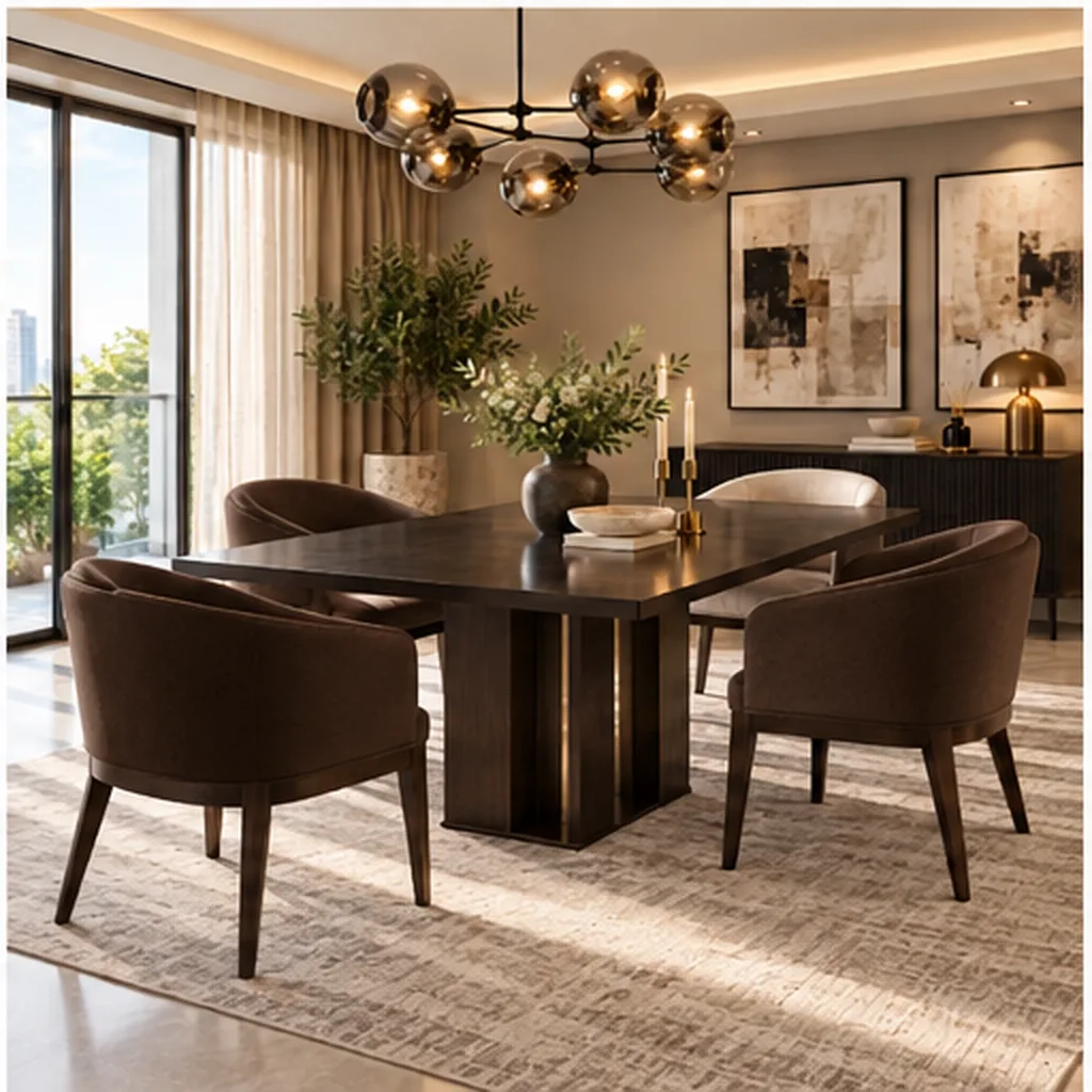 Valencia Premium 4-Seater Dining Set - Dark Brown AI