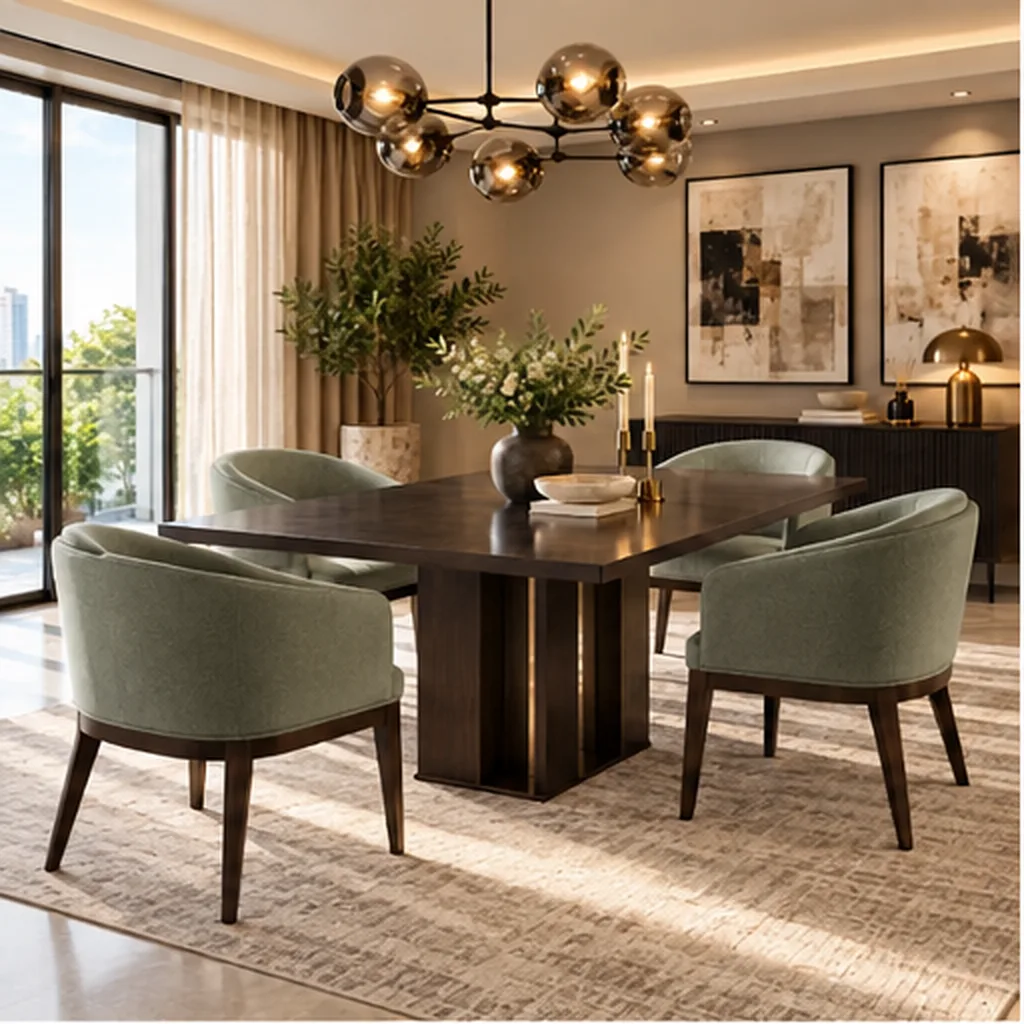 Valencia Premium 4-Seater Dining Set - Sage Green AI